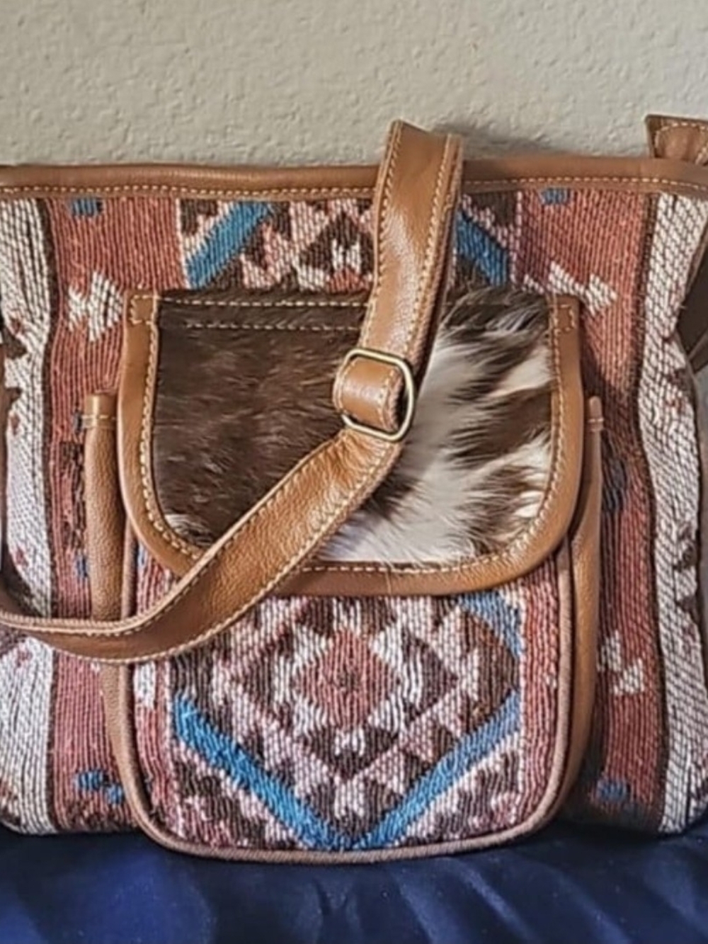 Myra Bag Tan & Multi-Color Woven Crossbody with Hair-On-Hide Accent Crossbody